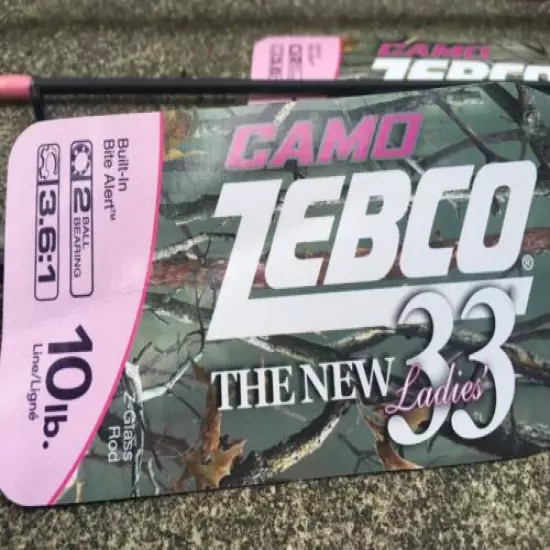 Zebco 33 Lady Combo 6’ Camo Pink Rod and Reel Medium Action 2bb U