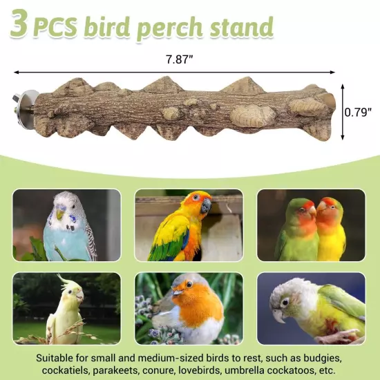 PINVNBY 3Pcs Bird Perches for Cage, Nature Wood Prickly Parrot Stand Toy Paw ...