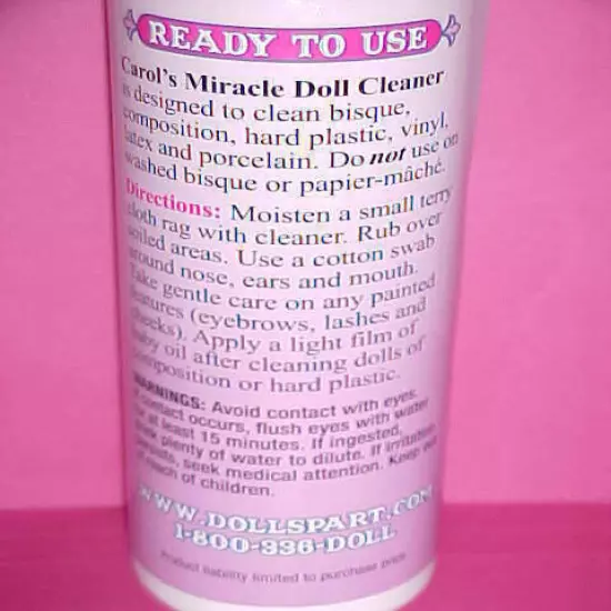 Carol's Miracle Doll Cleaner ~ 8 Ounces ~ Cleans Most Dolls