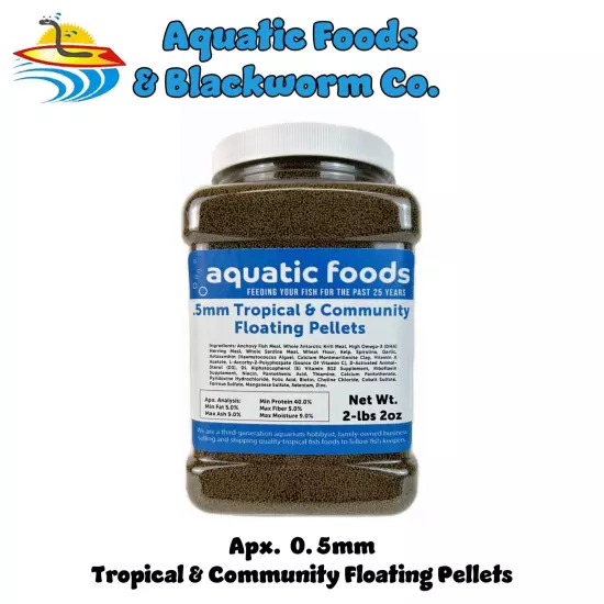 .5mm Tropical & Community Floating Pellets for Tetras, Guppies, & Platys. WL-JAR