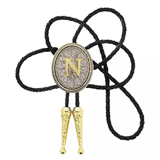 Bolo tie for Men Western Cowboy Golden Initial Letter A to Z Costume Bolo ties