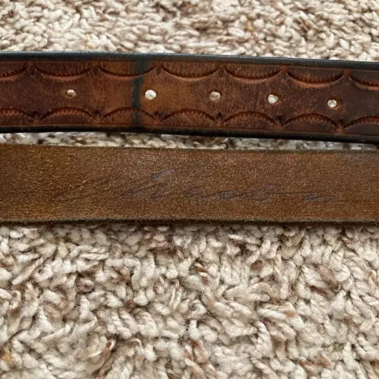 Chacon Leather Belt Adult 36 Brown Tooled Solid Brass Buckle Western Cowboy