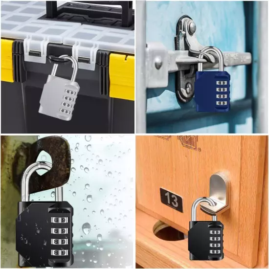 Lock, 4 Four-Digit Combination Padlock Outdoor, School Lock, Gym Lock and Black 