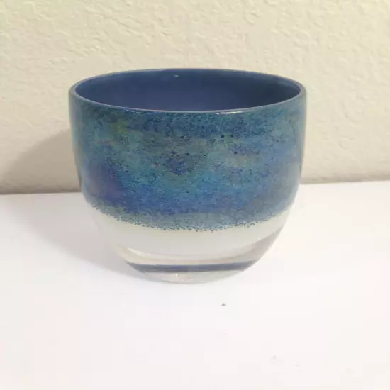 GLASSYBABY Candle Holder Dark & Light Speckles blue teal white iridescent Votive