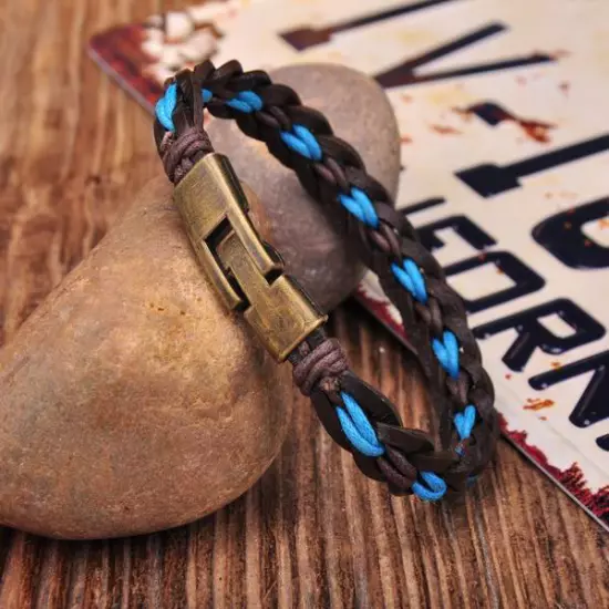 NEW Surfer Handmade Hemp&Leather Braided Mens Wristband Bracelet Cuff with Clasp