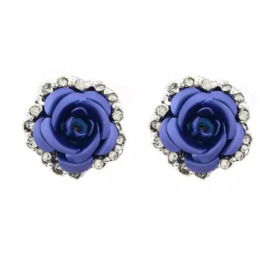 Ladies Charm Rose Crystal Shinny mond Stud Earrings Fashion Womens Jewellery