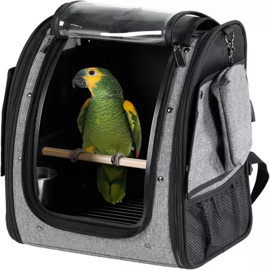 Petsfit Bird Carrier Medium Size with Stainless Steel Bowl, Parrot Backpack 