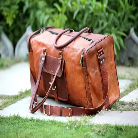 25" New Men's Brown Vintage Genuine Leather Travel Luggage Duffle Gym Bag 