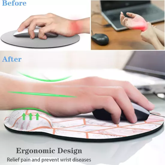 Ergonomic Mouse Pad with Wrist Support, Marble Mouse Mat with Wrist Rest, Comfor