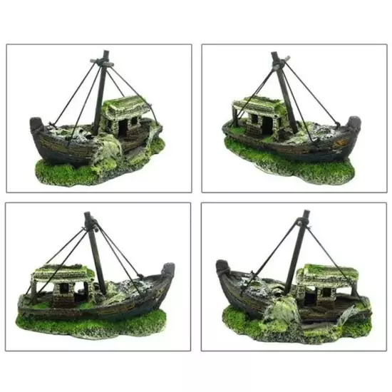 Aquarium Shipwreck Decoration Resin Sunken Ship Wreck Fish Tank Cave Decor C7X2