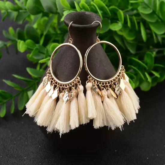 Fashion Women Bohemian Earrings Long Tassel Fringe Drop Dangle Ear Stud Jewelry