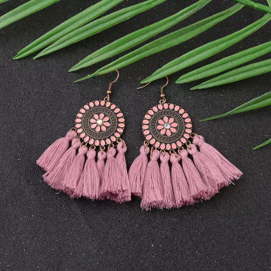 Fashion Women Bohemian Earrings Long Tassel Fringe Drop Dangle Ear Stud Jewelry