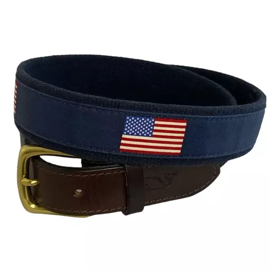 Vineyard Vines Sz 34 American Flags Canvas Club Belt