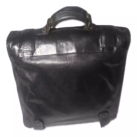 Adpel Black Leather Briefcase Business Class Embossed Triple Gusset