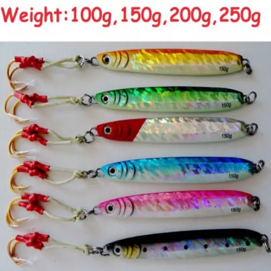 Set of 6 Knife Vertical Butterfly Fishing Jig 100g 150g 200g 250g SELECT WEIGHT