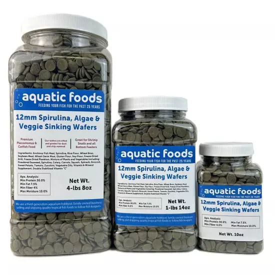 12mm - 1/2" Spirulina, Algae & Veggie Sinking Wafers for Bottom Feeders. WL-JAR