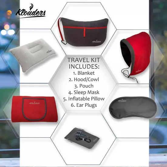 Travel Pillow + MORE! Klouders Luxury Travel Kit - 5 in 1 + Bonus! NEW!