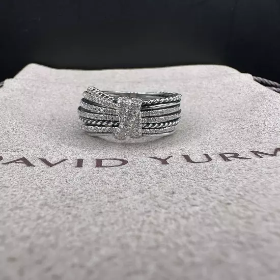 David Yurman Sterling Silver 925 Angelika 15mm Pave .67ct Diamond Ring Size 7.5