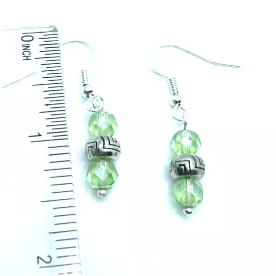 Brighton Nexus Etched Silver & Green Crystal Beads Dangle Custom Earrings