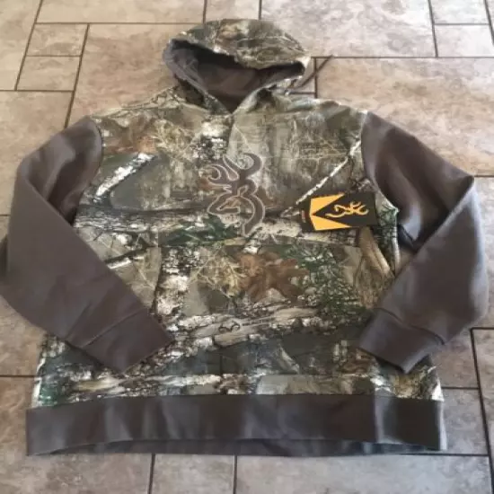 NWT Mens Large Browning Realtree Edge Hunting Hoodie Camo Solid Sleeve