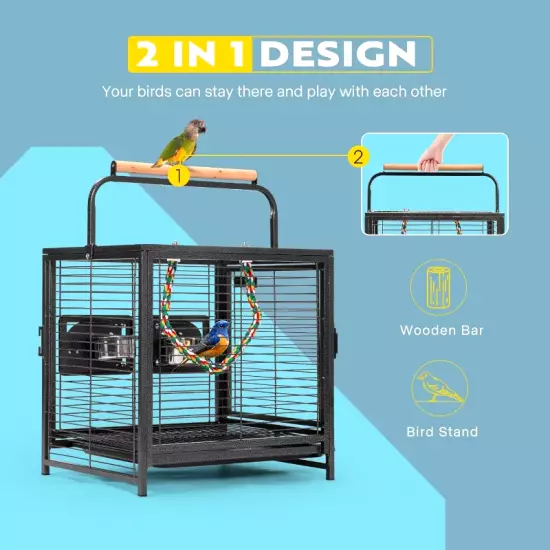 19 In Wrought Iron Bird Travel Carrier Cage for Parrots Conures Lovebird Cockail