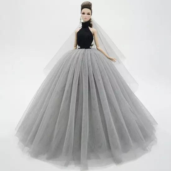 Black Style 1/6 Doll Clothes Handmade Wedding Dress 11.5" Dolls Outfits Gown Toy