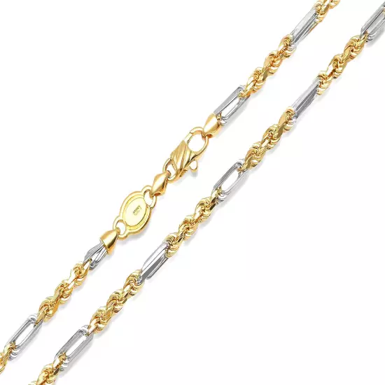 14k Yellow Gold Two Tone Figarope Chain Necklace 3mm-5.6mm Men Women Sz 18"-30"