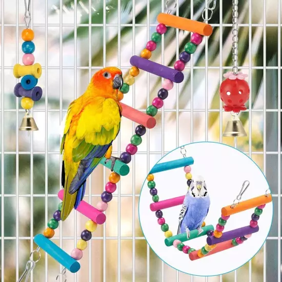 Bird Parakeet Toys,Swing Hanging Standing Chewing Toy Hammock Multicolor 