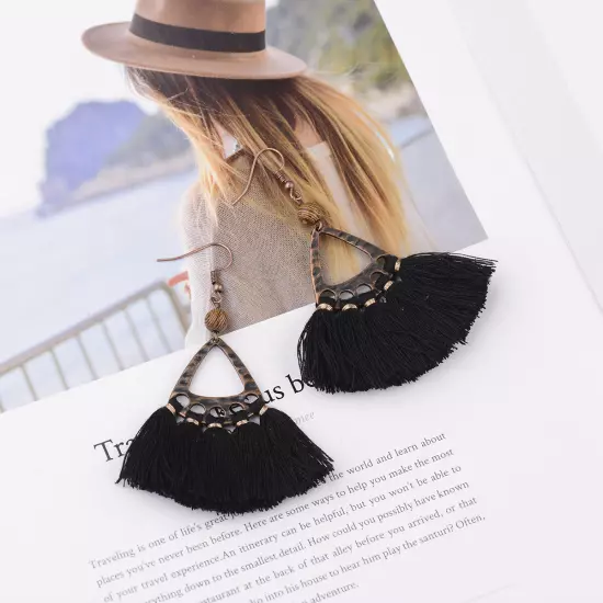 Fashion Women Bohemian Earrings Long Tassel Fringe Drop Dangle Ear Stud Jewelry