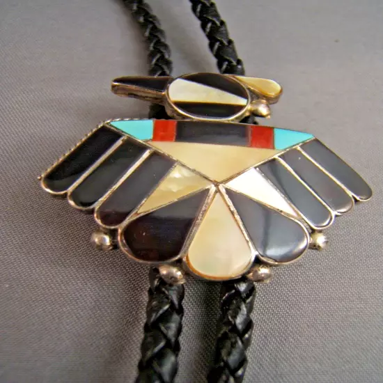 Vintage Southwest Thunderbird Sterling Silver Bolo Tie