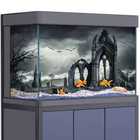 Aquarium Décor Background Sticker, Cemetery Murky Sunset Fish Tank Poster