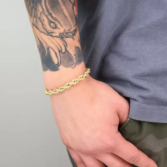 14K Yellow Gold 2mm-10mm D/C Rope Chain Bracelet Mens Women 7" 7.5" 8" 8.5" 9"