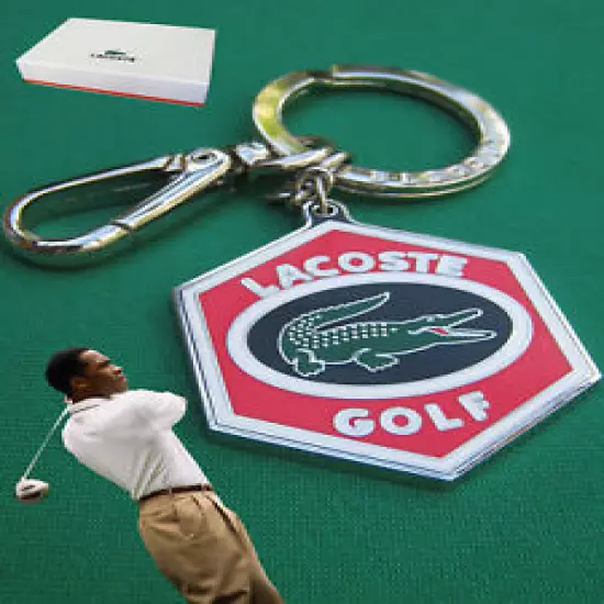 New Authentic LACOSTE Enamel KEYRING KEY FOB Charm GOLF Red