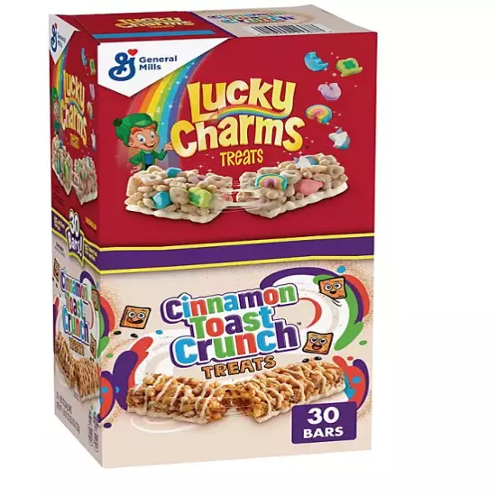 30 pk: Cinnamon Toast Crunch and Lucky Charms Treat Bars, Variety Pack 0.85 oz