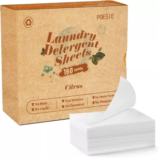 Poesie Laundry Detergent Sheets Citrus Scent 160 160 Count (Pack of 1) 