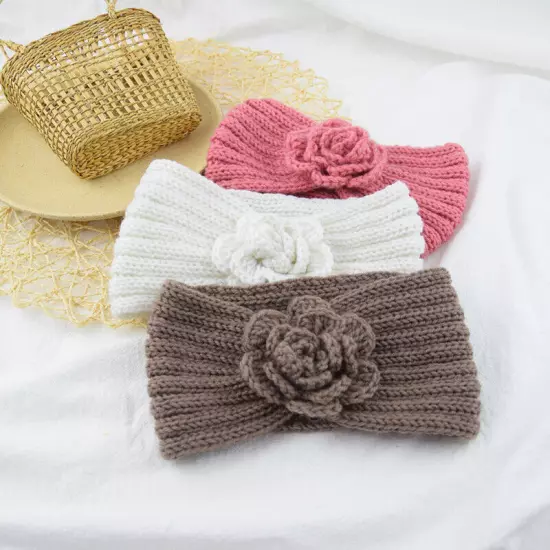 Women's Camellia Knitted Headband Stretch Hair band Head Wrap Soft Ear Warmers