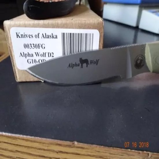 KNIVES OF ALASKA ALPHA WOLF HUNTER D2 BLADE G-10 OD HANDLE 330FG SUPERIOR WOW R