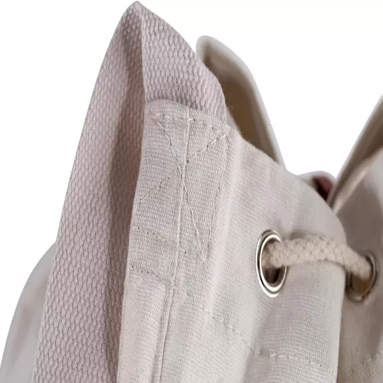 Handy Laundry Canvas Duffel Bag - Drawstring, Leather Closure, Shoulder Strap.