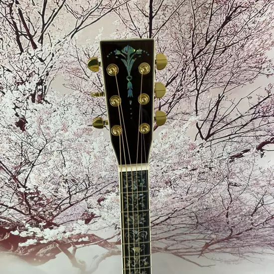 D-45 Acoustic Guitar Solid Spruce Ebony Abalone Flower Inlays free shipping