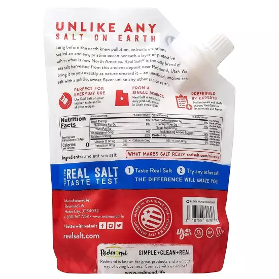 Redmond Real Sea Salt Natural Unrefined Gluten Free Kosher16 Ounce Pouch1 Pack