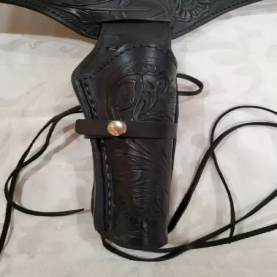 Western Gun Holster and Belt BLACK Tooled Leather - .22 Caliber - Size 40"