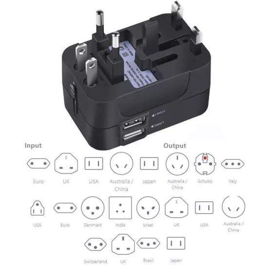 100V-250V 2A 2 USB Charger International Universal World Travel Adapter Plug