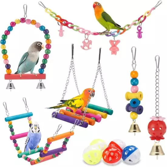 Bird Parakeet Toys,Swing Hanging Standing Chewing Toy Hammock Multicolor 