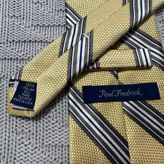 Paul Fredrick yellow and bronze striped Italian silk tie