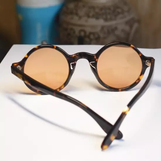 Round amber sunglasses Johnny Depp glasses women men's tortoise acetate glasses