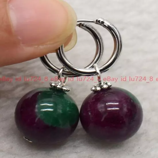 8/10/12mm Natural Multicolor Gemstone Round Beads Silver Leverback Earrings