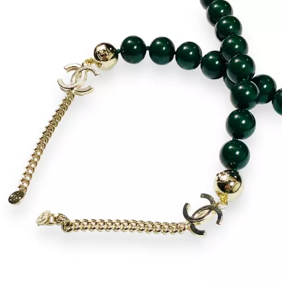 CHANEL Dark Green Pearl Chain Authentic Made In Italy 32” Length