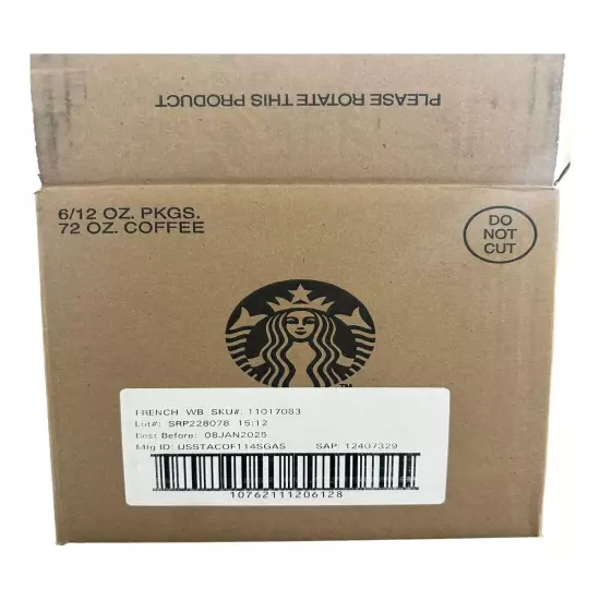 Starbucks Dark Roast Whole Bean Coffee french Roast 100% Arabica 6bag Exp 8/25