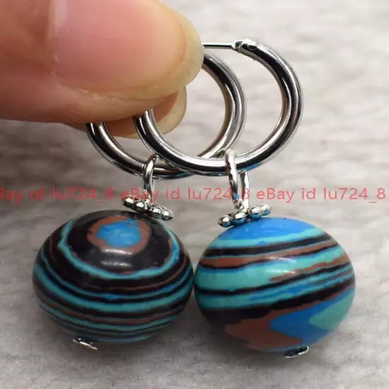 8/10/12mm Natural Multicolor Gemstone Round Beads Silver Leverback Earrings