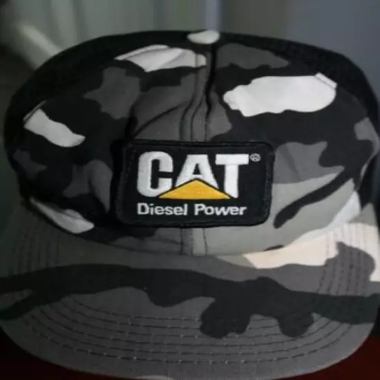 VINTAGE CATERPILLAR CAT DIESEL POWER TRUCKER HAT SNOW CAMO SNAPBACK TONKIN RARE